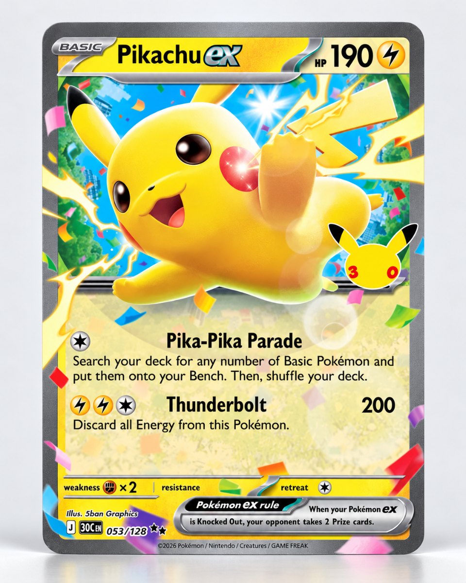 Pikachu ex 053/128 - Celebração de 30 Anos Pokémon TCG